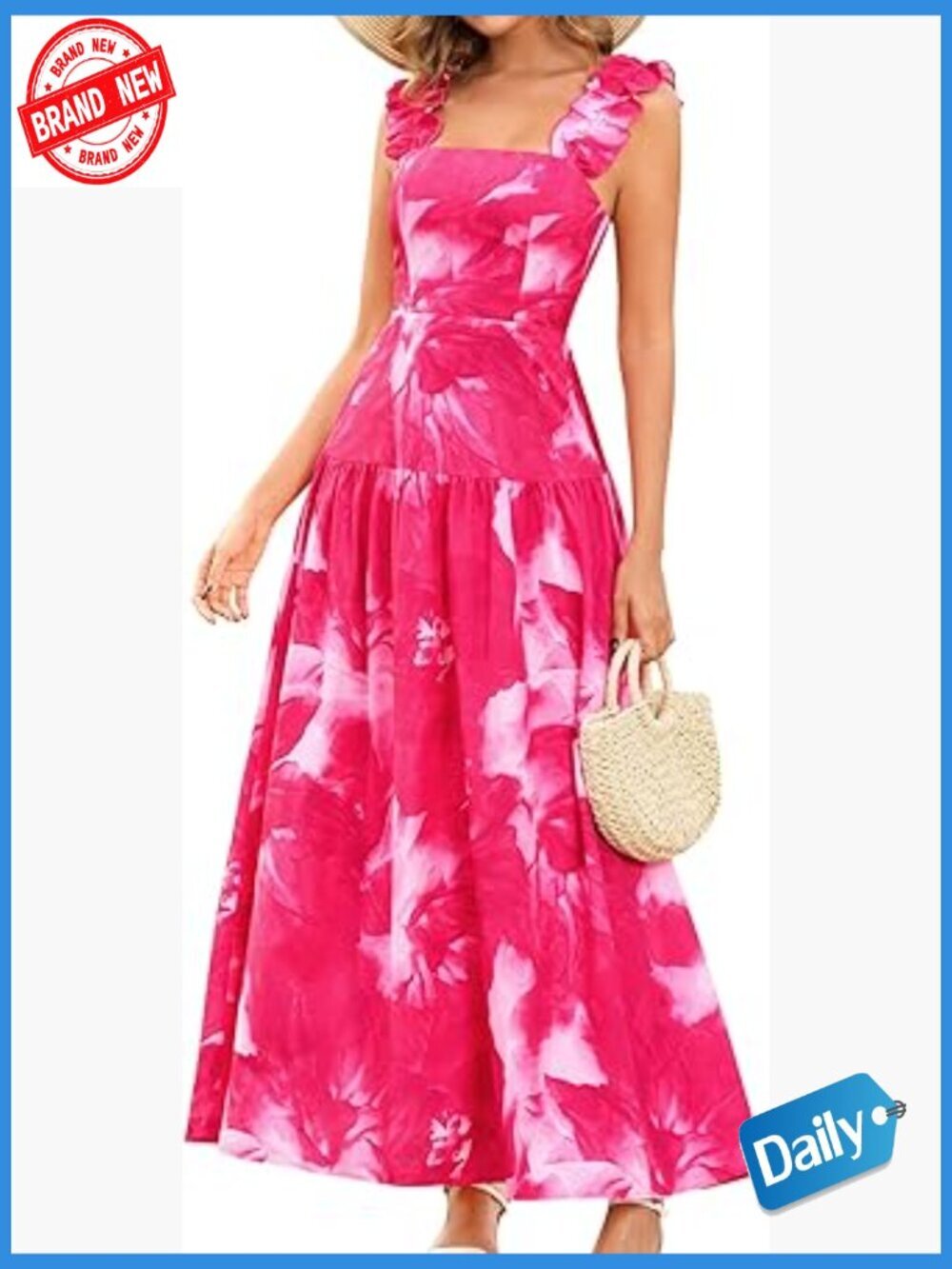 Summer Floral Maxi Dress Ruffle A-Line Flowy Wedding Guest Boho Beach Vacation
